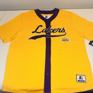 Starter Los Angeles Lakers Baseball Jersey Men's Large Est 41 Yellow Full Button